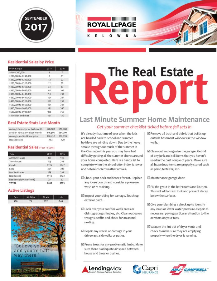 Royal LePage Real Estate Report - September 2017 for Kelowna and Area